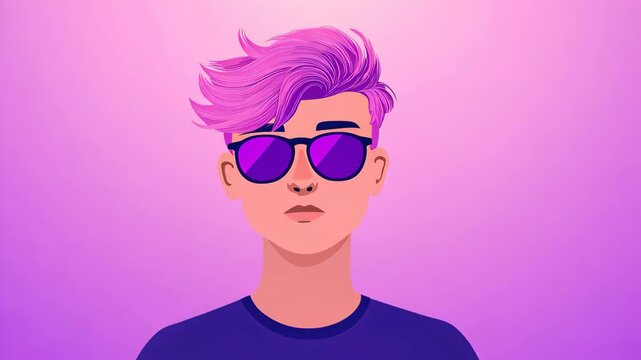 Asexual Representation with Vibrant Purple Theme Featuring Modern Glasses and Hairstyle in Minimalist Style
