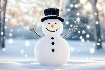 Fototapeta premium Photo Snowman Winter Snow Snowflakes Cold Season Festive Holiday Decoration