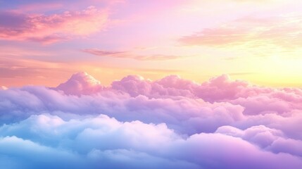 Obraz premium Above clouds at sunset; blue and purple hues blending into a warm golden sky