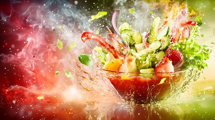 Vibrant Salad Explosion with Fresh Vegetables and Red Dressing