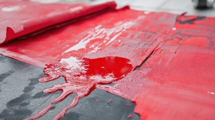 A spill test with oil on high-performance outdoor fabric.