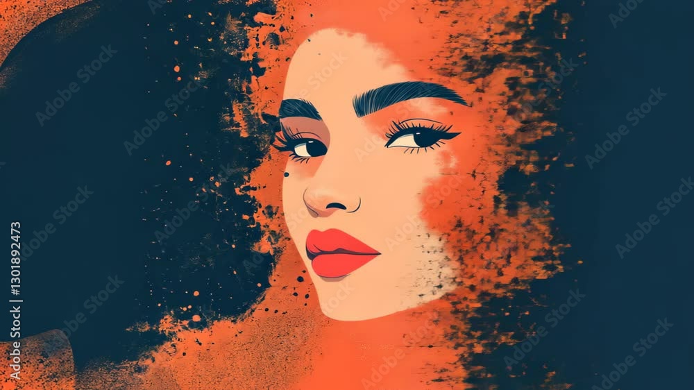 Poster asymmetrical face portrait highlighting bold features and creative expression in digital art with vi