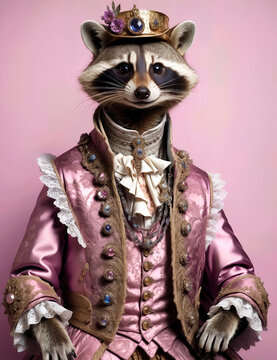 Antropomorfismo, mapache, retrato, arte, hombre mapache elegante, fantasia