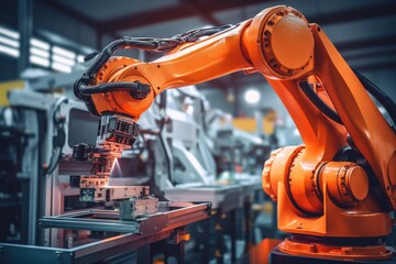 Industrial robotic arm assembling electronic components in a high-tech manufacturing facility