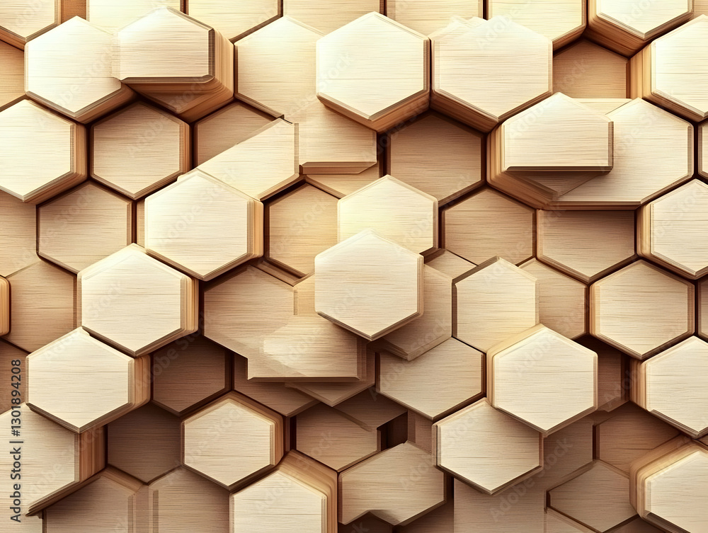 Poster 3d illustration abstract background wood texture hexagon pattern design