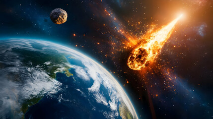 Obraz premium Illustration Asteroid Impact Planet Earth Space Cosmic Event