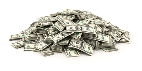 a pile of money on a white background