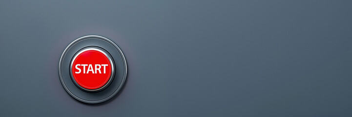 Red Start Button on Gray Surface Control Panel Interface Technology Power Switch Activation Launch Concept