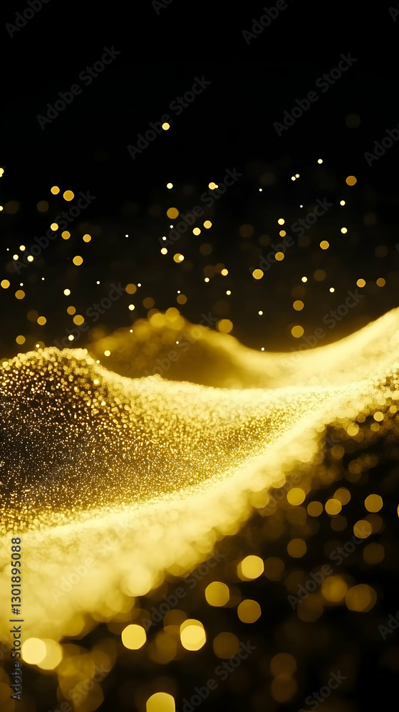 Poster abstract background - golden wave with sparkling bokeh effect