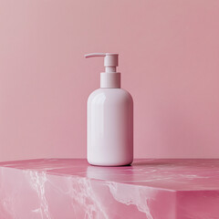 blank cosmetic dispenser bottle in a pink background