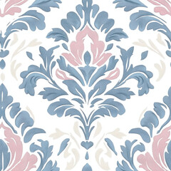 Elegant floral damask pattern in soft pastel colors on white background, perfect for interior design and home decor