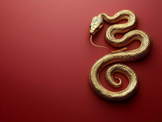 Fototapeta premium 3D Golden Snake Illustration Red Background