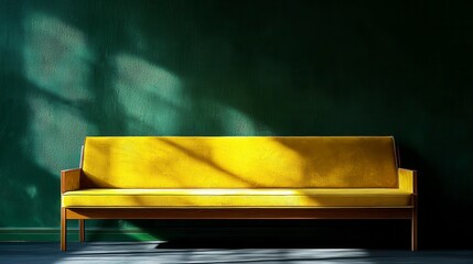 Yellow Sofa, Dark Green Wall, Sunlight