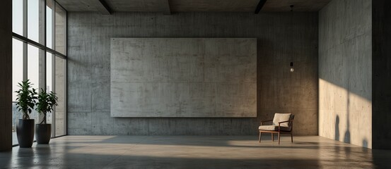 Contemporary concrete interior with empty banner 