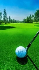 Fototapeta premium Realistic Image - Golf Ball on Lush Green Course, Ready for Swing