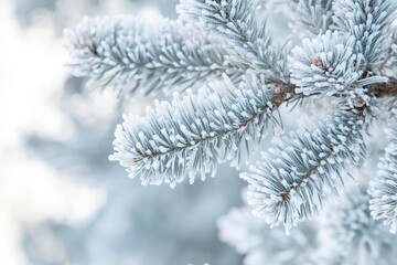 Close Up of a Frost Covered Pine Branch in Winter
