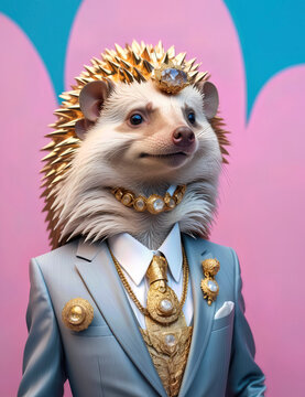Antropomorfismo, erizo, retrato, arte, hombre erizo elegante, fantasia