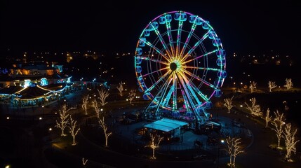 Illuminated Ferris Wheel at Night