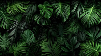 Tropical Background Image Lush Green Leaves Monstera Palm