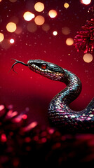 Obraz premium 3D Illustration Red Background Snake Scales Reptile Tongue Eye