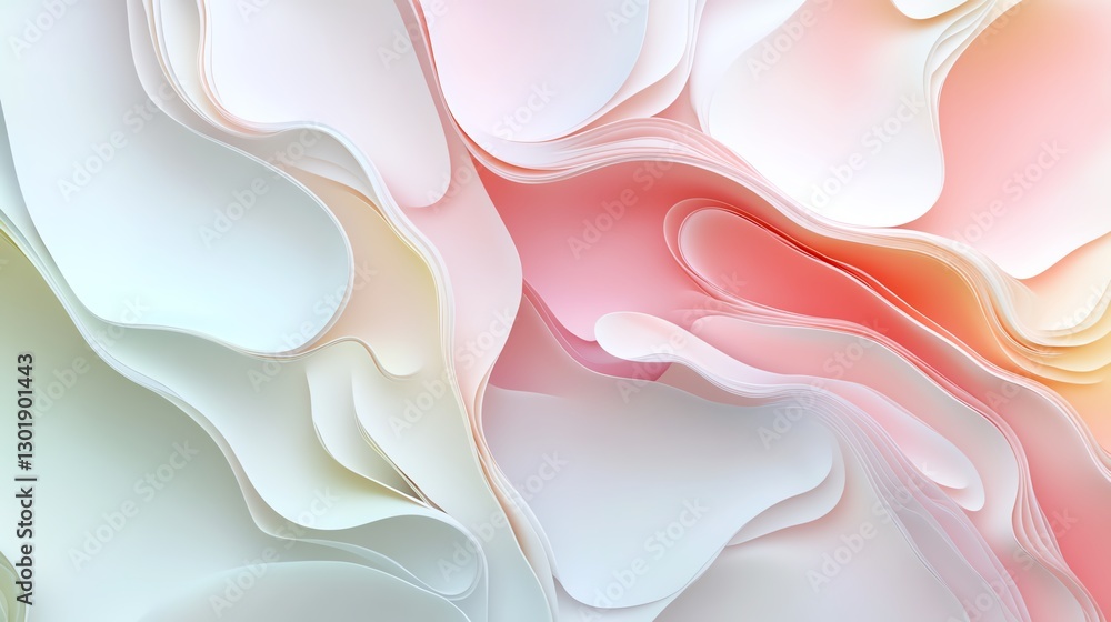 Poster colorful abstract design featuring flowing shapes in soft pastel hues, creating a sense of depth and
