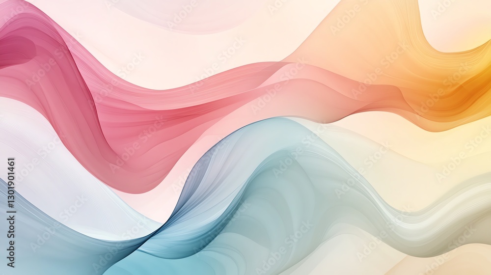 Poster abstract flowing waves in soft pastel colors create a serene composition with elegant curves and gra
