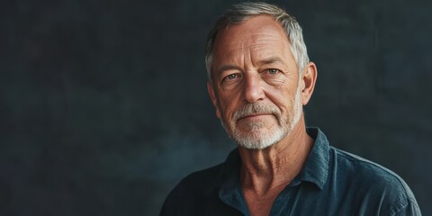 Obraz premium Portrait of a Mature Man with a Thoughtful Expression Against a Dark Background