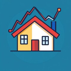 Decreasing interest rate property, downward trend graph and property icon, flat design illustration