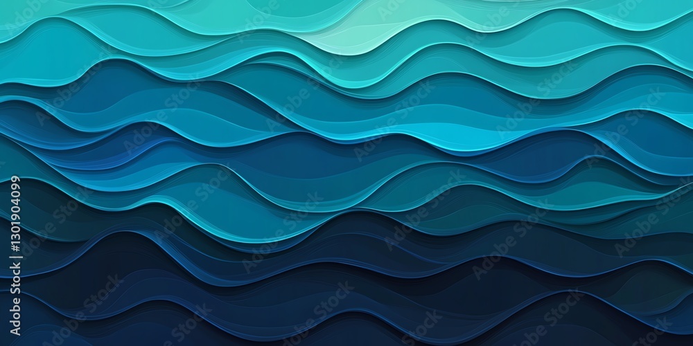 Poster waves of blue and green create a flowing artistic representation of water in a serene abstract desig