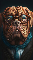 Illustration of Distinguished Dog in Suit and Glasses