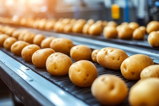 Automated potato sorting on conveyor belt in industrial setting