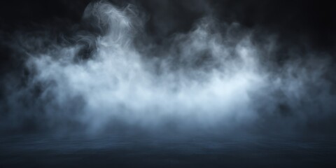Fototapeta premium Mysterious Fog Covers the Ground in a Dark Setting, Creating an Eerie Atmosphere in the Early Hours of the Morning