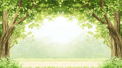 Obraz premium Bright Sunlight Through Lush Green Trees Summer Landscape