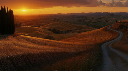 Obraz premium Sunset over winding road
