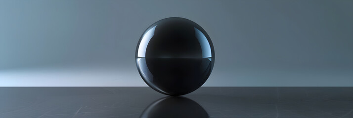 Futuristic Metallic Sphere on Reflective Surface with Gradient Background in Minimalist Design
