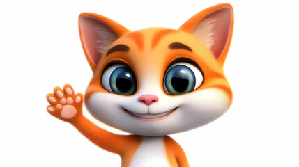 Fototapeta premium 3D Illustration Cute Cat Waving Paw, Smiling