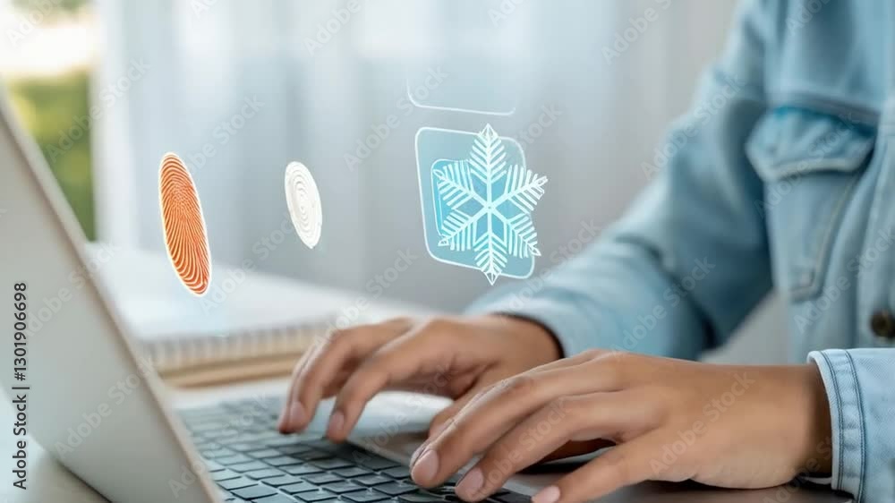 Aufkleber AI-Powered Business Management: A Professional Analyzes Data, Ensuring Network Security and Cybersecurity in a Modern, Tech-Driven Workspace.         
