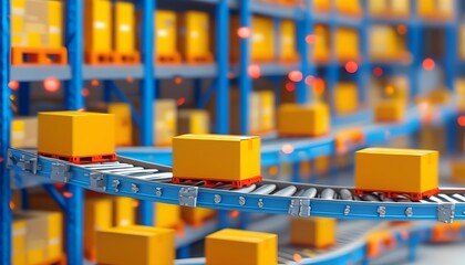 Obraz premium Automated package handling process warehouse industrial operation modern environment aerial view efficiency concept