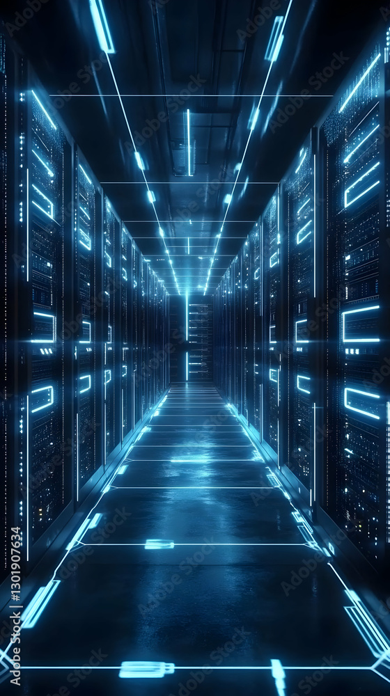 Aufkleber 3d render server room technology data center network