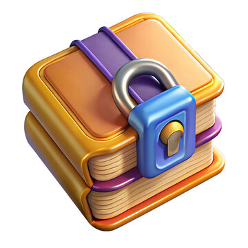Colorful Locked Book Icon for File Compression and Security with white isolated transparent background