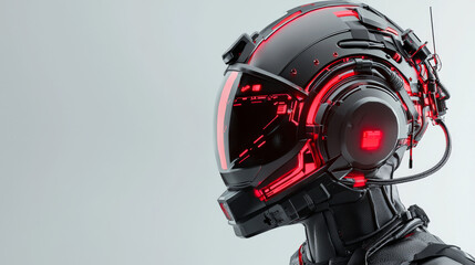 High tech cyberpunk helmet with advanced features and glowing accents