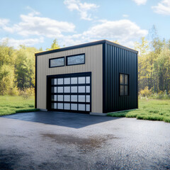 Obraz premium 3D Illustration Garage Exterior, Building, Architecture, Design, Home, House, Residential, Suburban, Modern, Style