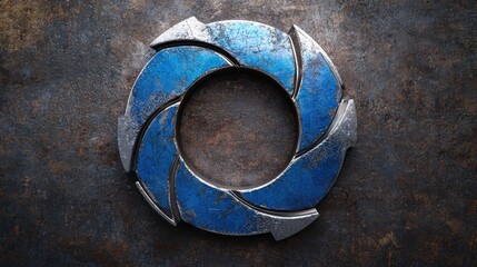 Blue and silver metallic circular design on grunge background.
