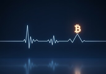 Bitcoin Price Volatility Concept with Glowing Heart Rate Line Graph