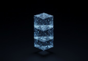 Fototapeta premium Stacked Transparent Cubes with Connected Dots Glowing on Black Background