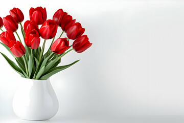 Fototapeta premium Photo Red Tulips Bouquet White Vase Floral Decor