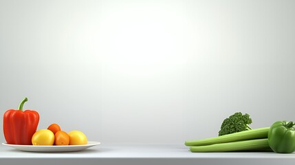 Vibrant Vegetables and Citrus Fruits on a White Surface