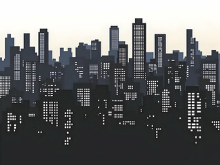 Illustration Cityscape, Buildings, Skyline, Urban, Night, Dark, Lights, Windows, Architecture, Metropolitan