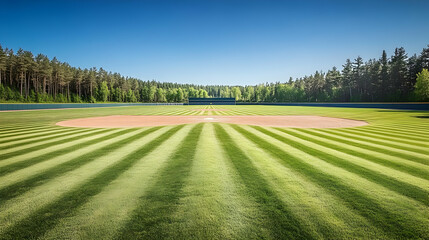 Obraz premium Photo Perfect Baseball Field Lush Green Grass Daytime