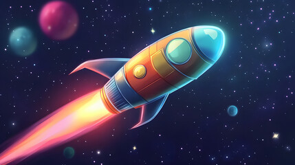 Naklejka premium cartoon Starship in the space